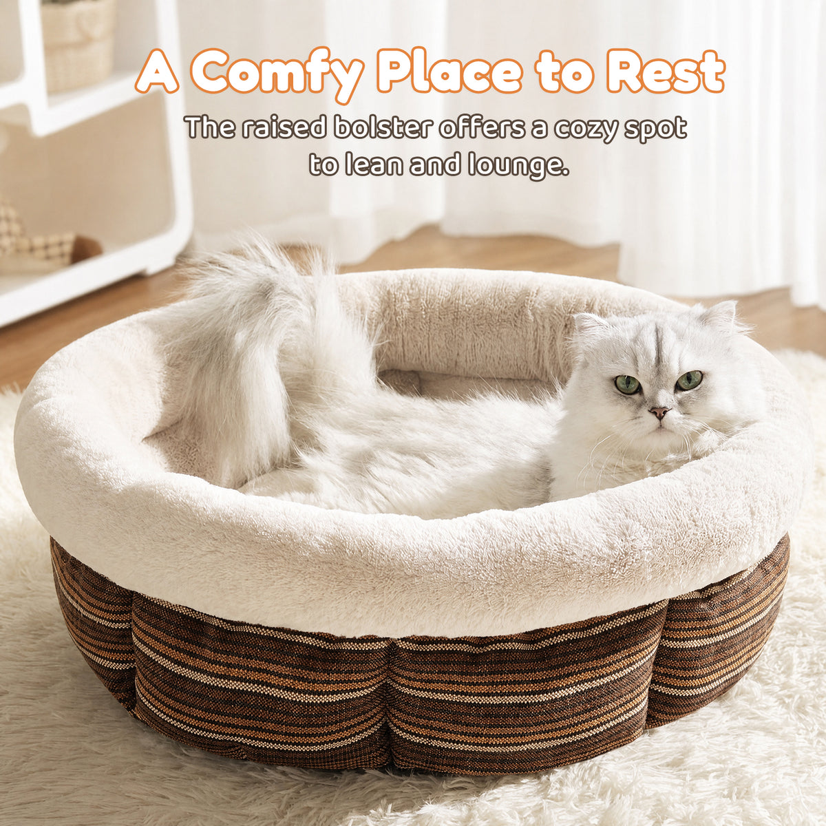 JoyPetto Calming Round Pet Bed for Cats, Small Dogs & Rabbits