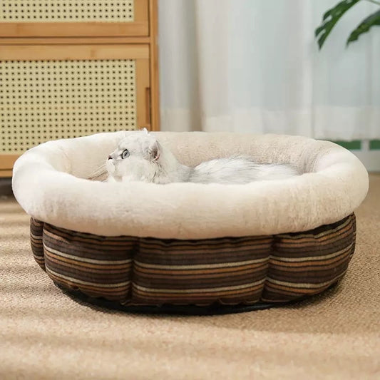 JoyPetto Calming Round Pet Bed for Cats, Small Dogs and Rabbits — Medium