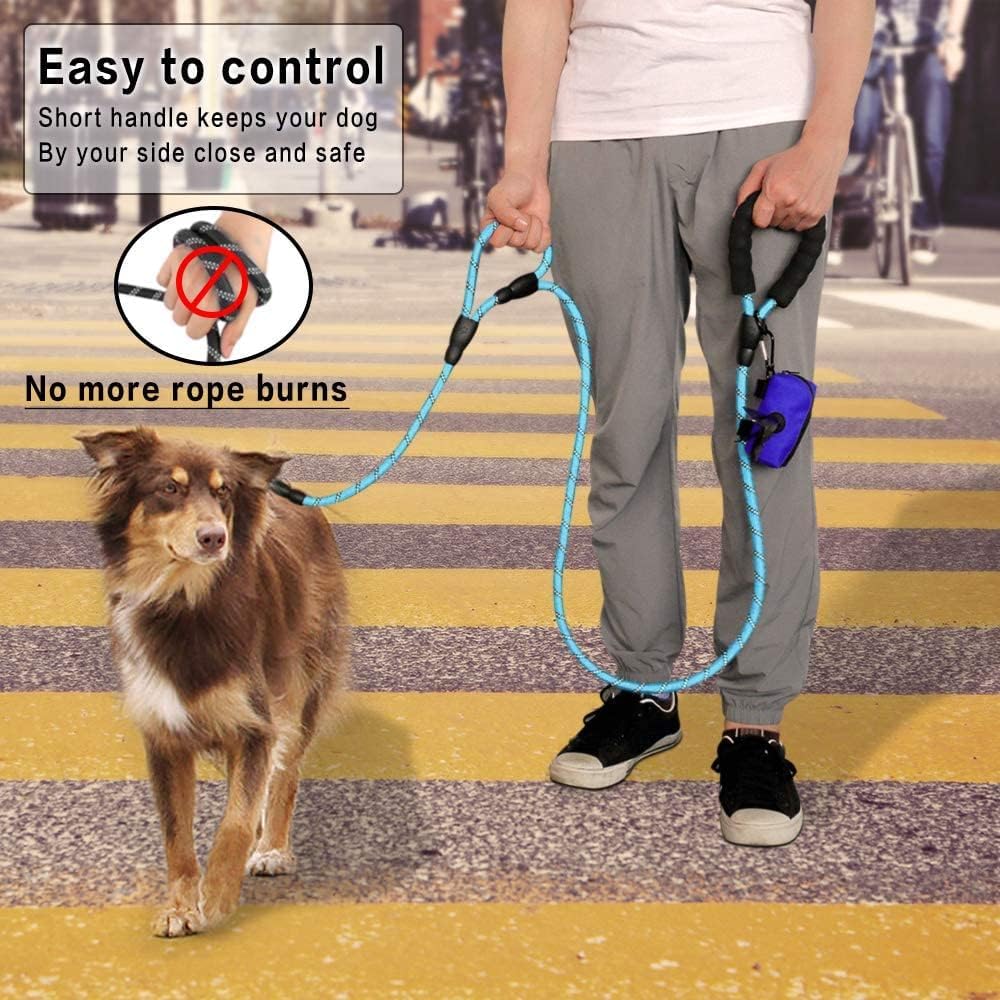 JoyPetto 6 ft Reflective Rope Dog Leash with Dual Traffic Handles