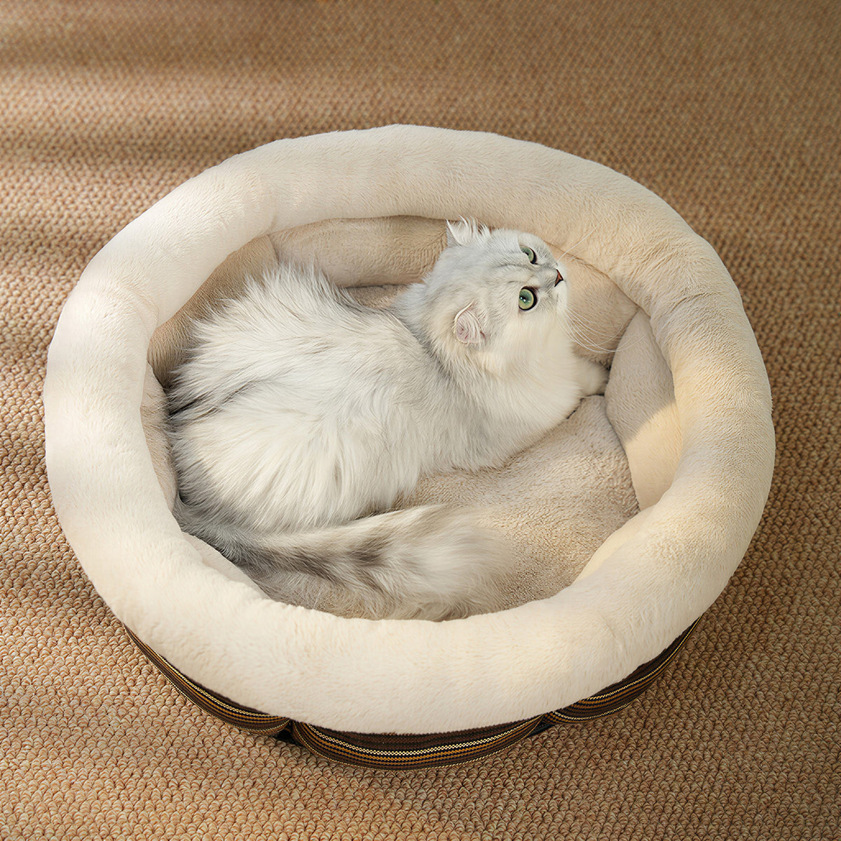JoyPetto Calming Round Pet Bed for Cats, Small Dogs & Rabbits