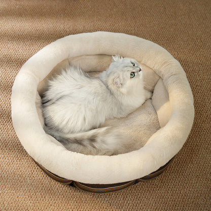 JoyPetto Calming Round Pet Bed for Cats, Small Dogs & Rabbits