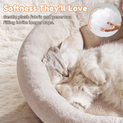 JoyPetto Calming Round Pet Bed for Cats, Small Dogs & Rabbits
