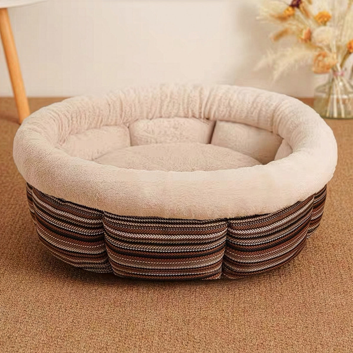 JoyPetto Calming Round Pet Bed for Cats, Small Dogs & Rabbits