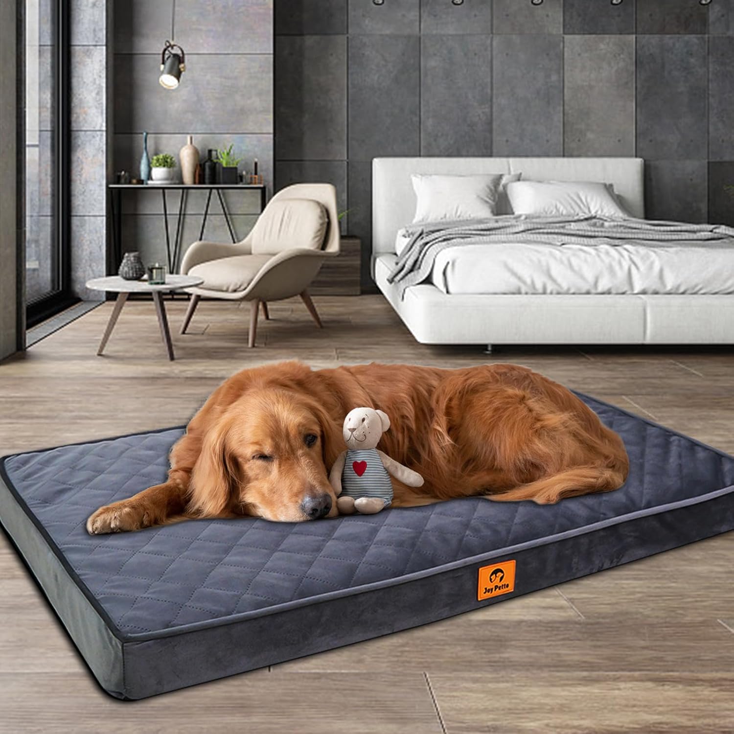 Orthopedic Dog Bed for Medium Dogs - 3" Egg Crate Foam, Waterproof & Machine Washable, Non-Slip Bottom, Ideal for Crate Use, 30x20 Inch, Dark Grey