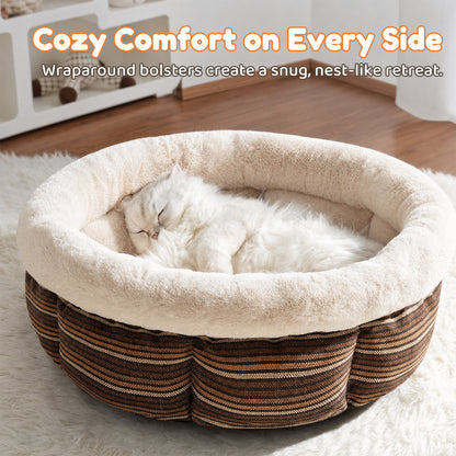 JoyPetto Calming Round Pet Bed for Cats, Small Dogs & Rabbits