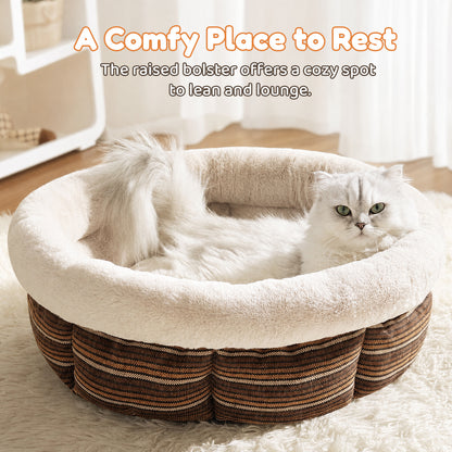 JoyPetto Calming Round Pet Bed for Cats, Small Dogs & Rabbits