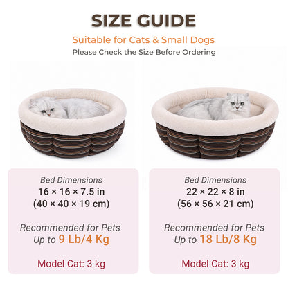 JoyPetto Calming Round Pet Bed for Cats, Small Dogs & Rabbits