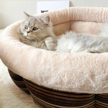 JoyPetto Calming Round Pet Bed for Cats, Small Dogs & Rabbits