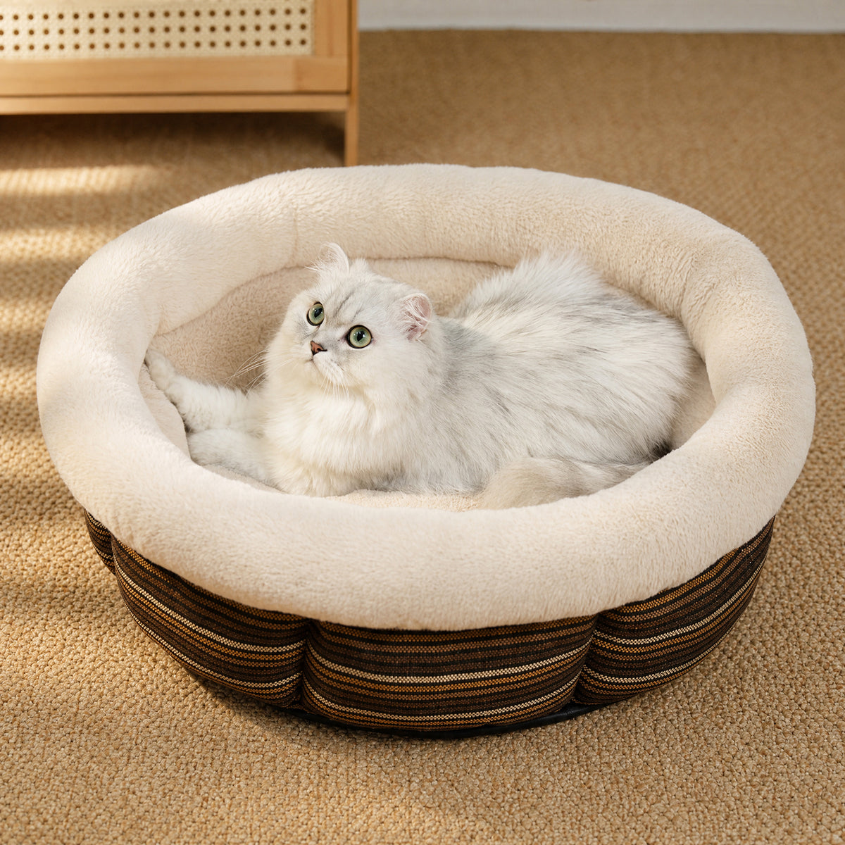 JoyPetto Calming Round Pet Bed for Cats, Small Dogs & Rabbits