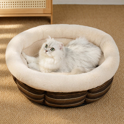 JoyPetto Calming Round Pet Bed for Cats, Small Dogs & Rabbits
