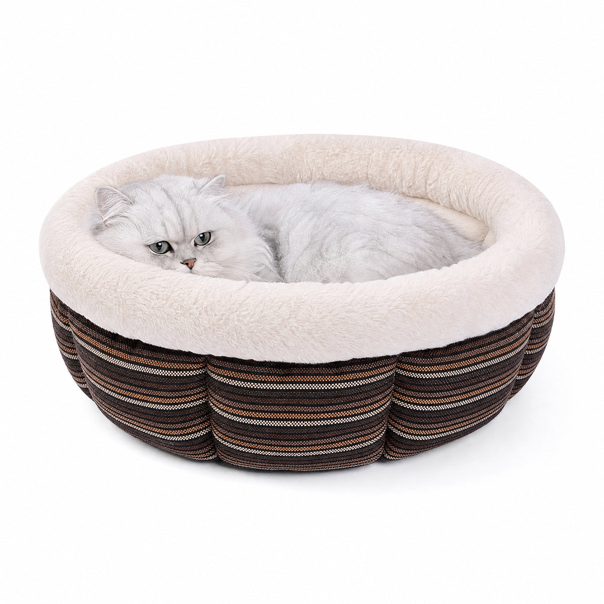 JoyPetto Calming Round Pet Bed for Cats, Small Dogs & Rabbits