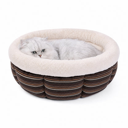 JoyPetto Calming Round Pet Bed for Cats, Small Dogs & Rabbits