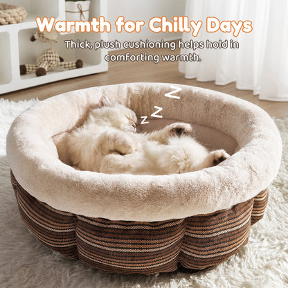 JoyPetto Calming Round Pet Bed for Cats, Small Dogs & Rabbits