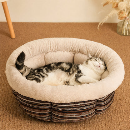 JoyPetto Calming Round Pet Bed for Cats, Small Dogs & Rabbits