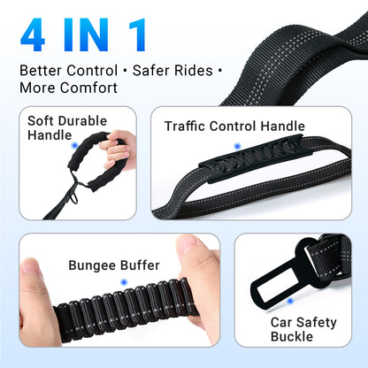 JoyPetto Tactical Bungee Dog Leash with Seatbelt Clip & Reflective Trim