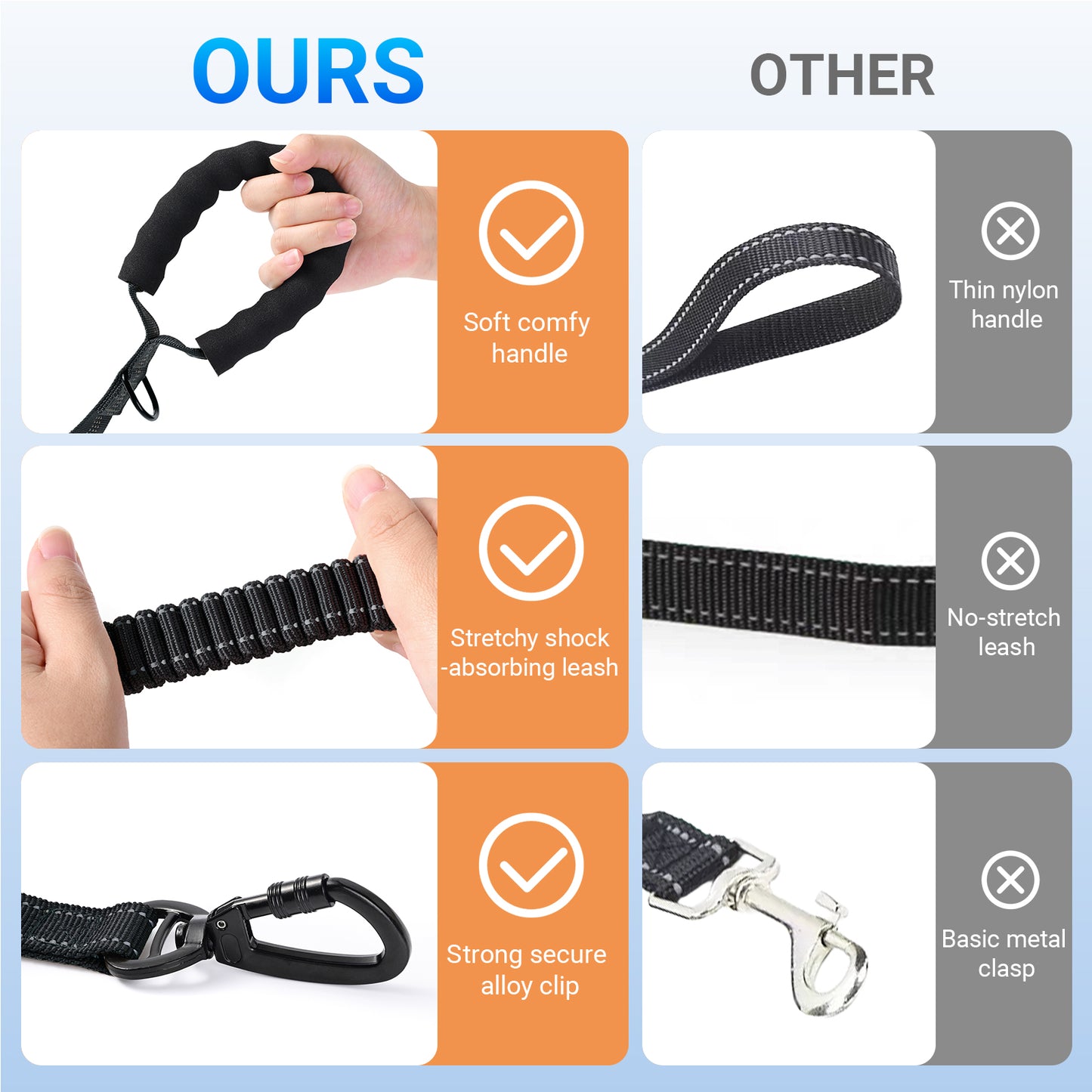 JoyPetto Tactical Bungee Dog Leash with Seatbelt Clip & Reflective Trim