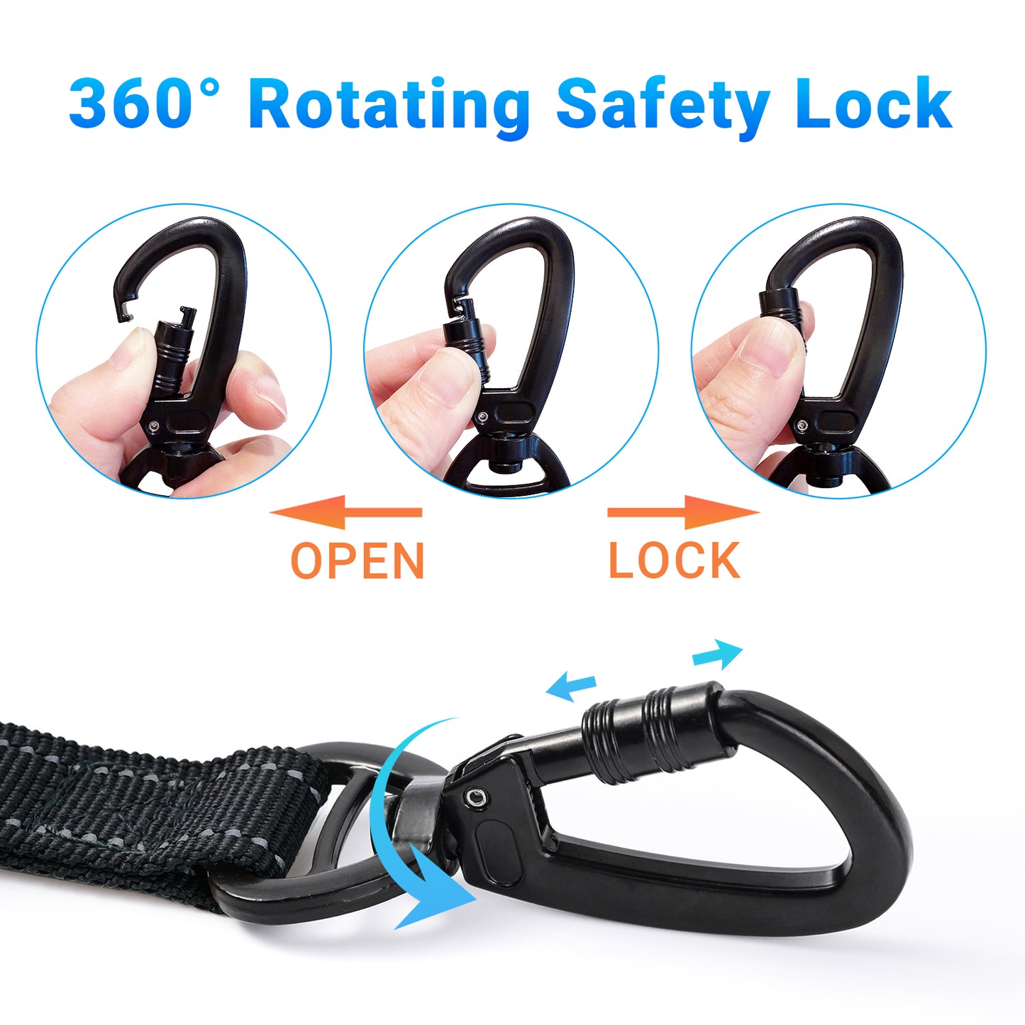 JoyPetto Tactical Bungee Dog Leash with Seatbelt Clip & Reflective Trim