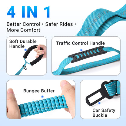 JoyPetto Tactical Bungee Dog Leash with Seatbelt Clip & Reflective Trim