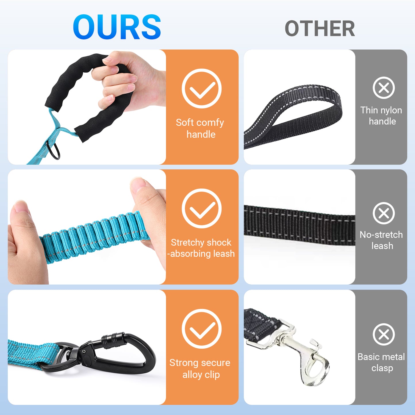 JoyPetto Tactical Bungee Dog Leash with Seatbelt Clip & Reflective Trim