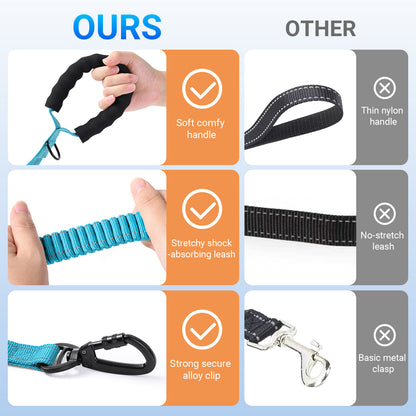JoyPetto Tactical Bungee Dog Leash with Seatbelt Clip & Reflective Trim