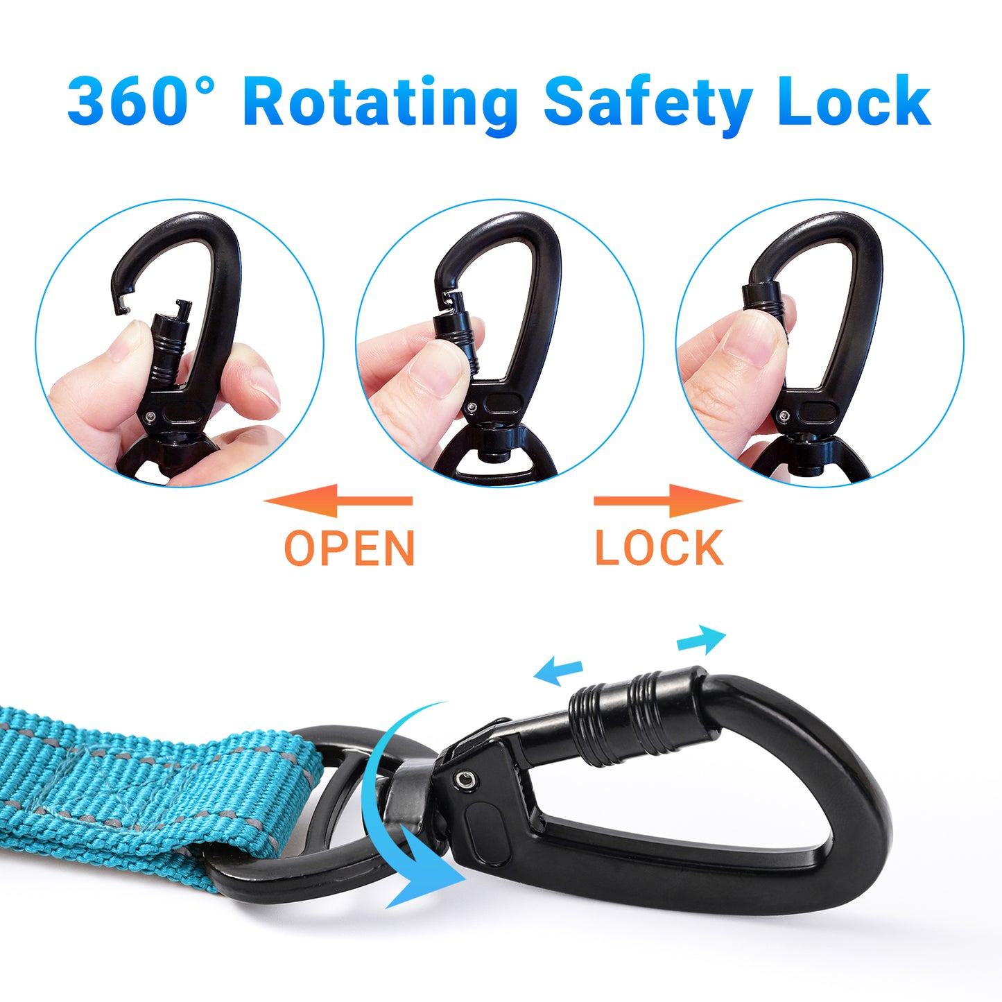 JoyPetto Tactical Bungee Dog Leash with Seatbelt Clip & Reflective Trim