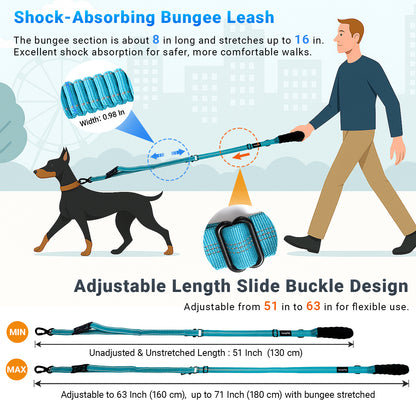 JoyPetto Tactical Bungee Dog Leash with Seatbelt Clip & Reflective Trim