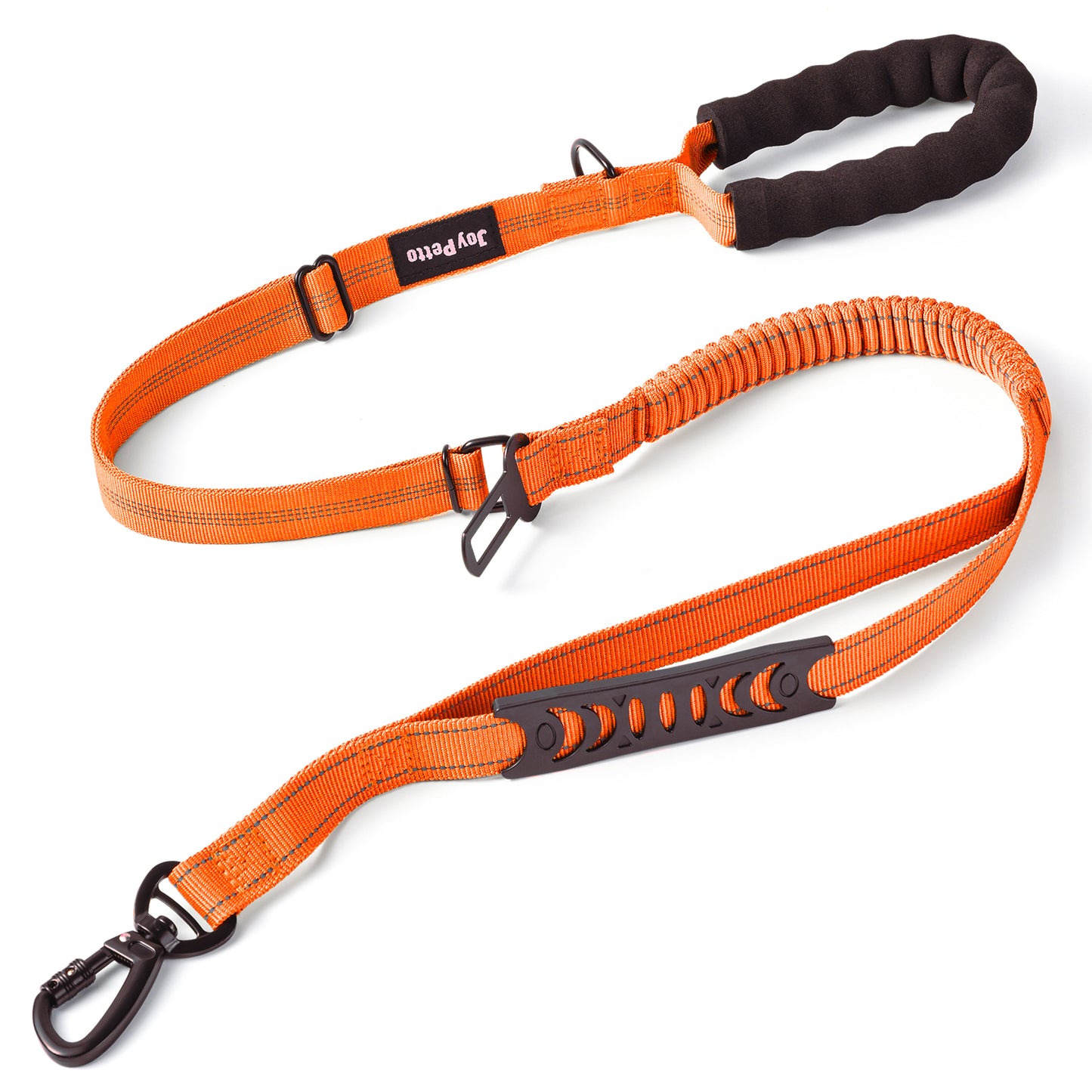 JoyPetto Tactical Bungee Dog Leash with Seatbelt Clip & Reflective Trim