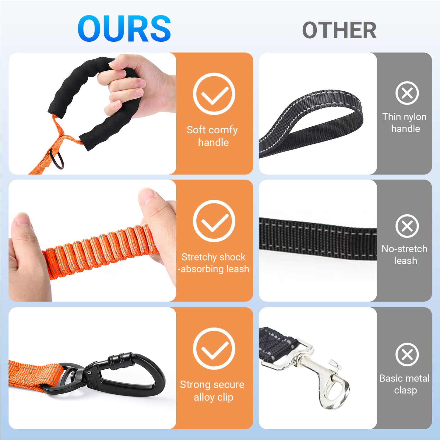JoyPetto Tactical Bungee Dog Leash with Seatbelt Clip & Reflective Trim