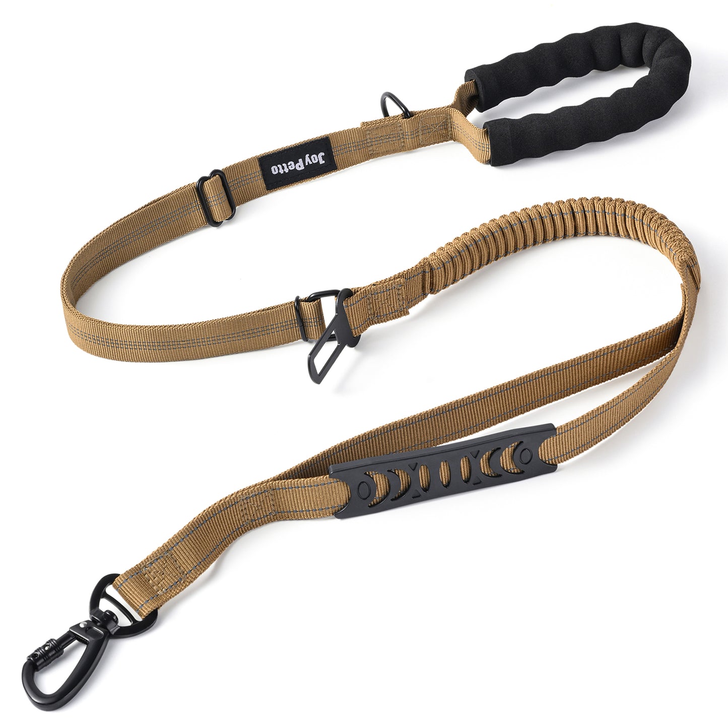 JoyPetto Tactical Bungee Dog Leash with Seatbelt Clip & Reflective Trim