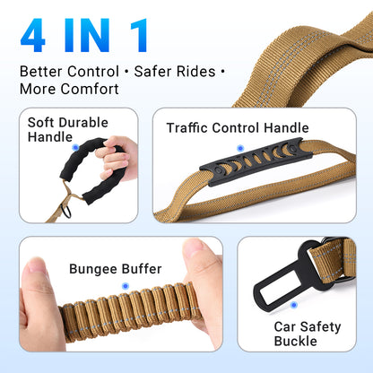 JoyPetto Tactical Bungee Dog Leash with Seatbelt Clip & Reflective Trim