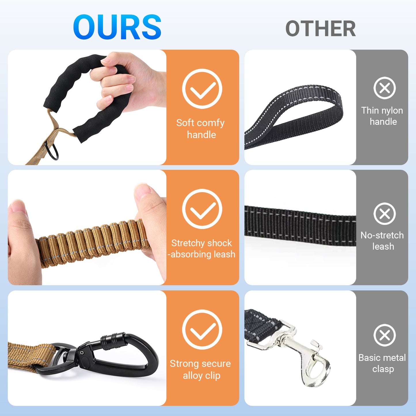 JoyPetto Tactical Bungee Dog Leash with Seatbelt Clip & Reflective Trim