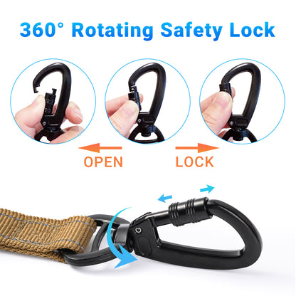 JoyPetto Tactical Bungee Dog Leash with Seatbelt Clip & Reflective Trim