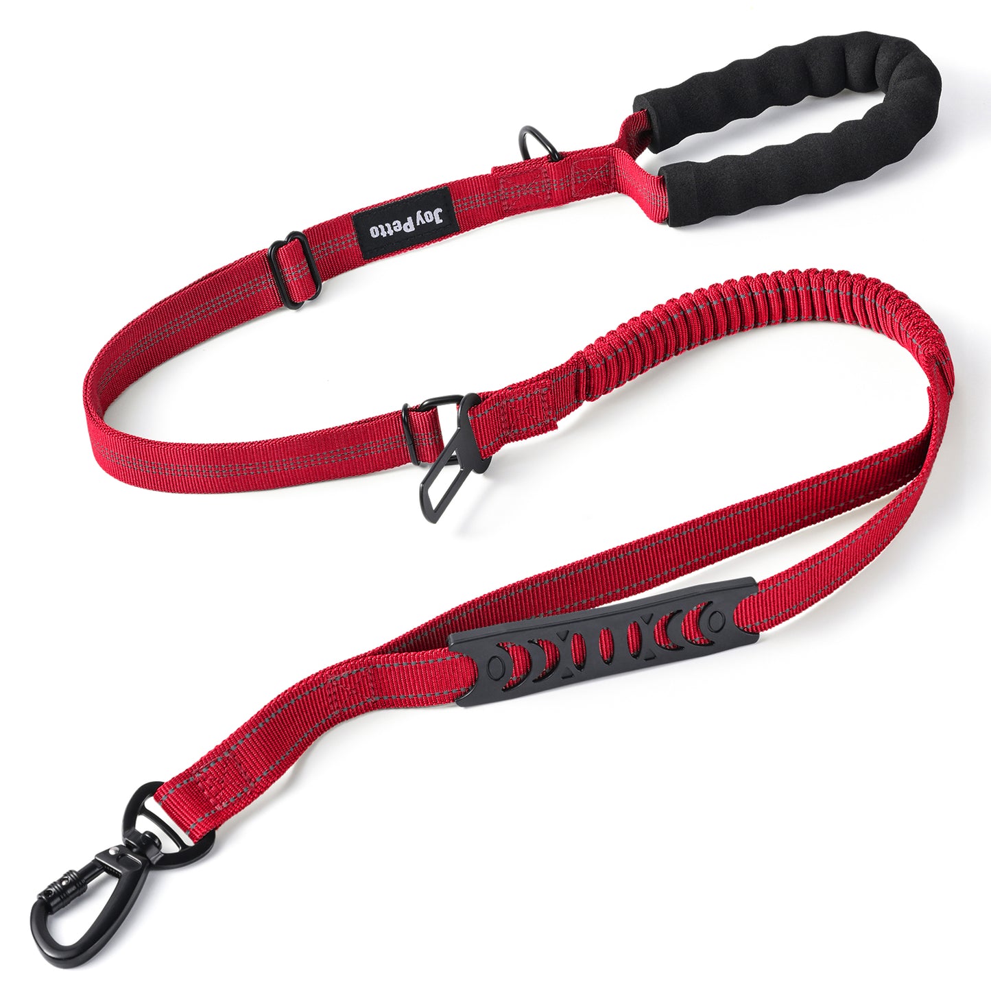 JoyPetto Tactical Bungee Dog Leash with Seatbelt Clip & Reflective Trim