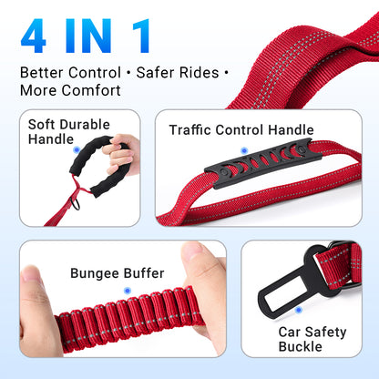 JoyPetto Tactical Bungee Dog Leash with Seatbelt Clip & Reflective Trim