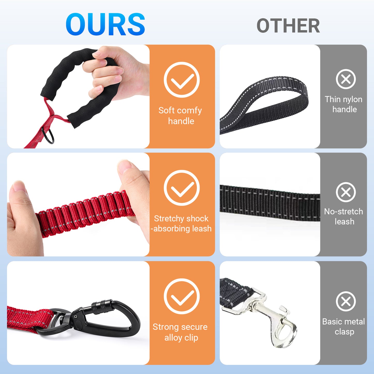 JoyPetto Tactical Bungee Dog Leash with Seatbelt Clip & Reflective Trim