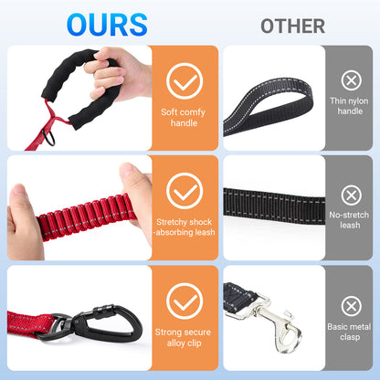 JoyPetto Tactical Bungee Dog Leash with Seatbelt Clip & Reflective Trim