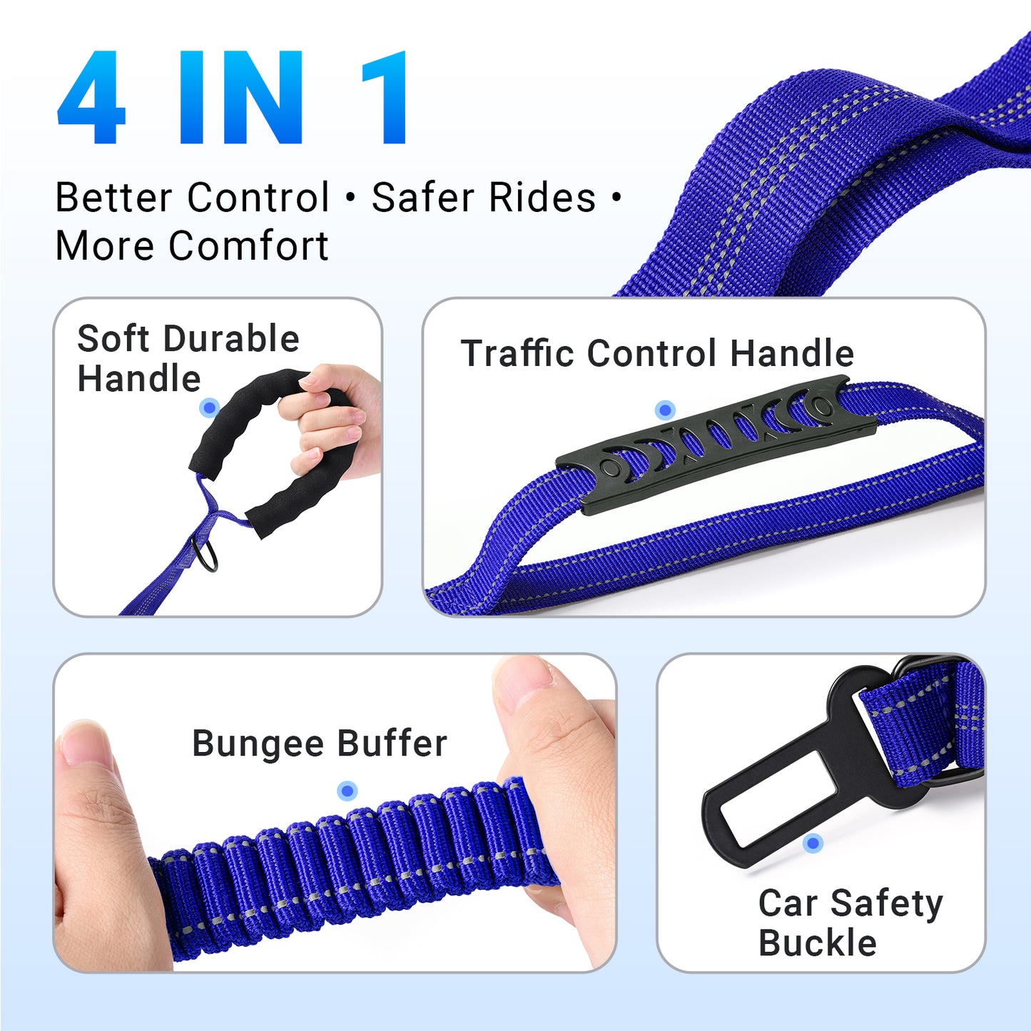 JoyPetto Tactical Bungee Dog Leash with Seatbelt Clip & Reflective Trim