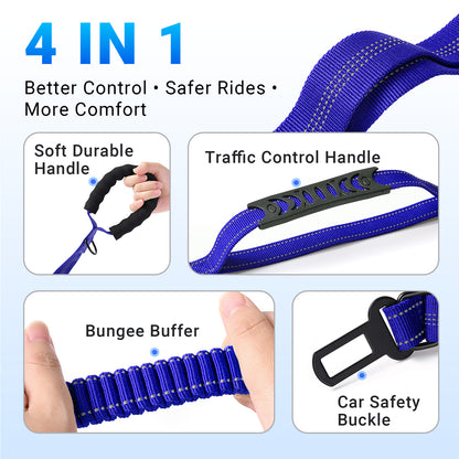 JoyPetto Tactical Bungee Dog Leash with Seatbelt Clip & Reflective Trim