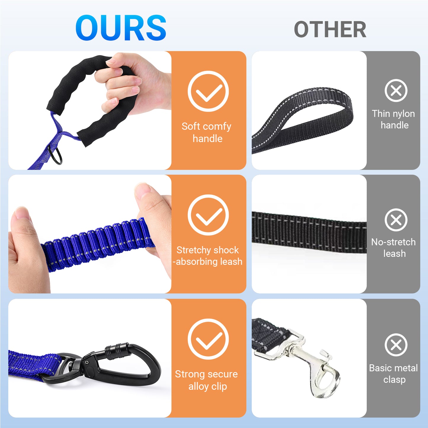 JoyPetto Tactical Bungee Dog Leash with Seatbelt Clip & Reflective Trim
