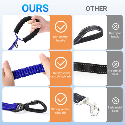 JoyPetto Tactical Bungee Dog Leash with Seatbelt Clip & Reflective Trim