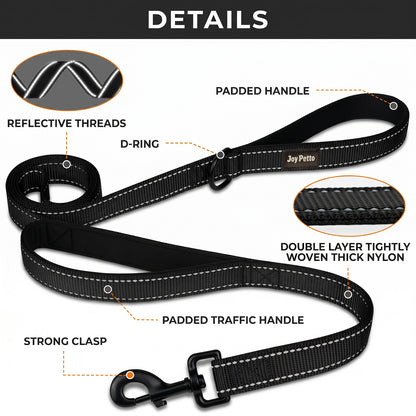 JoyPetto 6 ft Reflective Dog Leash with Dual Padded Handles