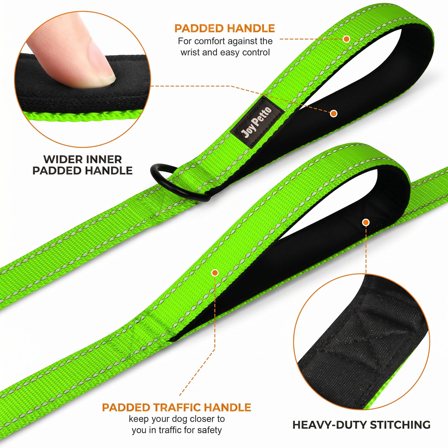 JoyPetto 6 ft Reflective Dog Leash with Dual Padded Handles