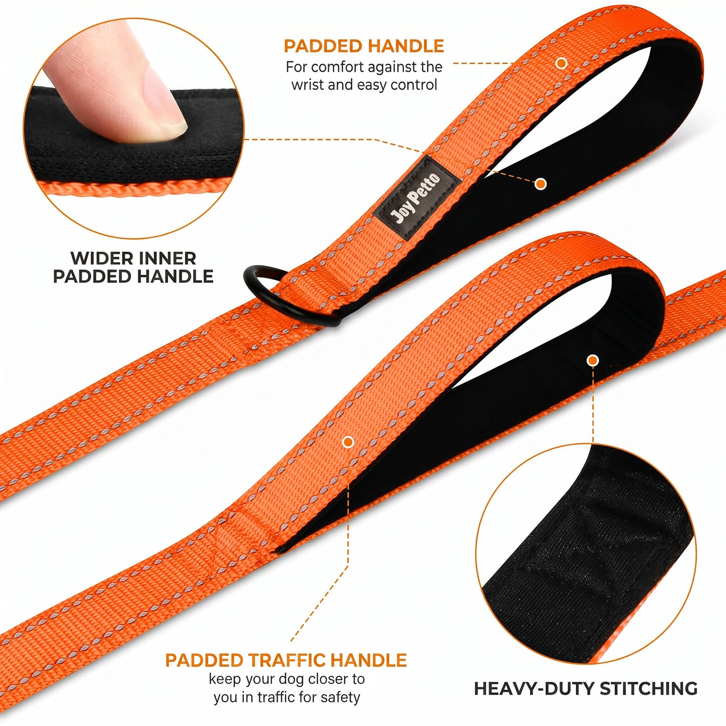 JoyPetto 6 ft Reflective Dog Leash with Dual Padded Handles