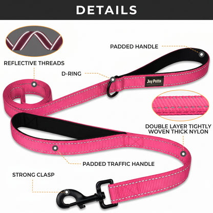 JoyPetto 6 ft Reflective Dog Leash with Dual Padded Handles