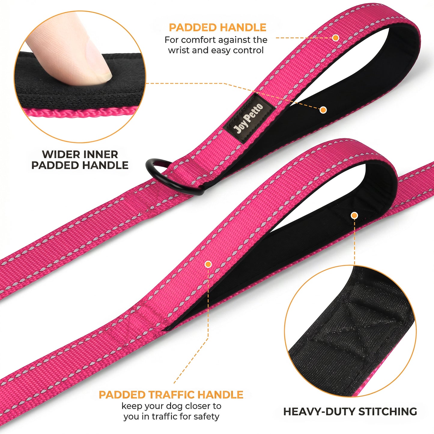 JoyPetto 6 ft Reflective Dog Leash with Dual Padded Handles