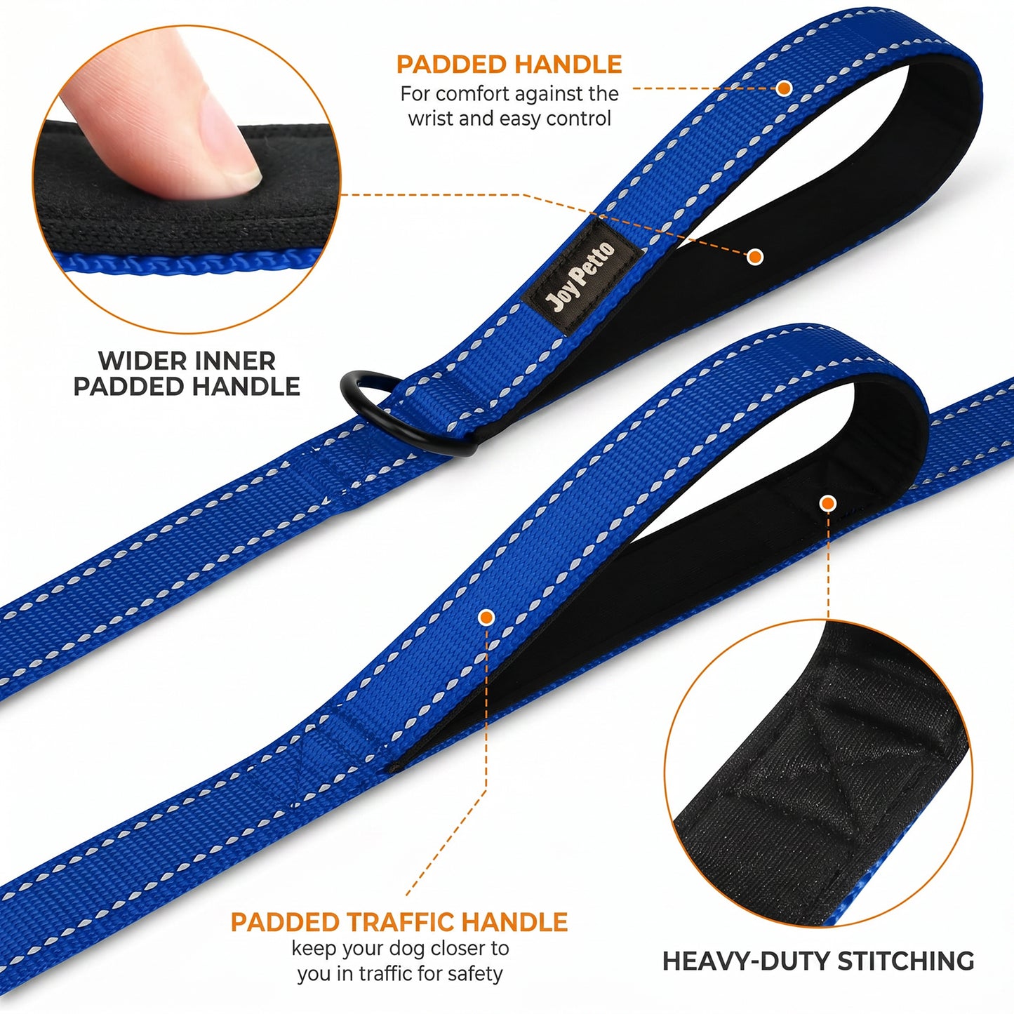 JoyPetto 6 ft Reflective Dog Leash with Dual Padded Handles