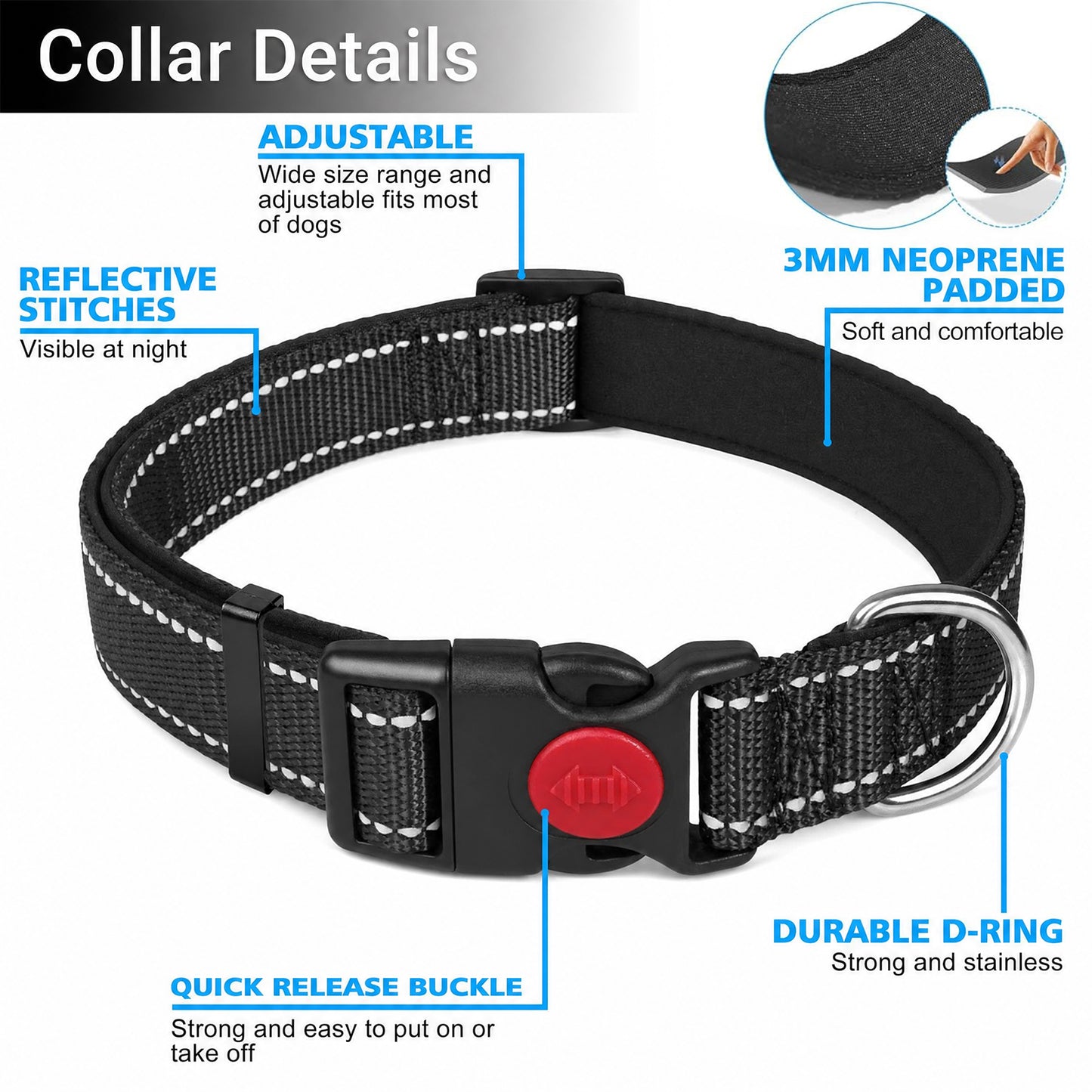 JoyPetto Reflective Dog Collar & 6 ft Dual-Handle Leash Set