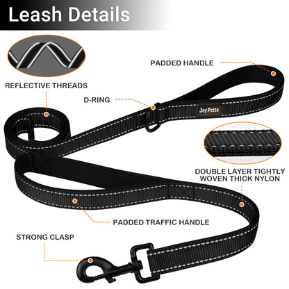 JoyPetto Reflective Dog Collar & 6 ft Dual-Handle Leash Set
