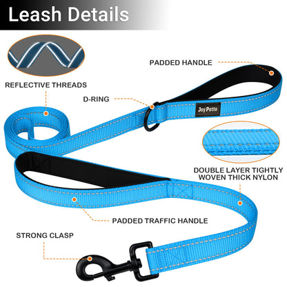 JoyPetto Reflective Dog Collar & 6 ft Dual-Handle Leash Set