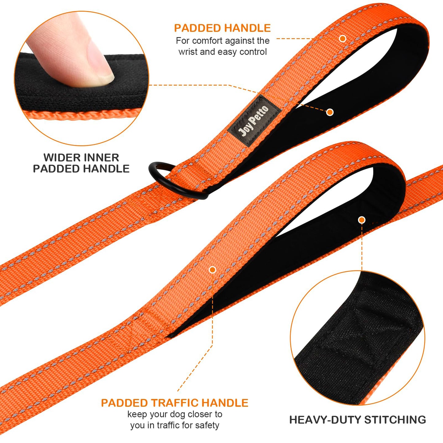 JoyPetto Reflective Dog Collar & 6 ft Dual-Handle Leash Set